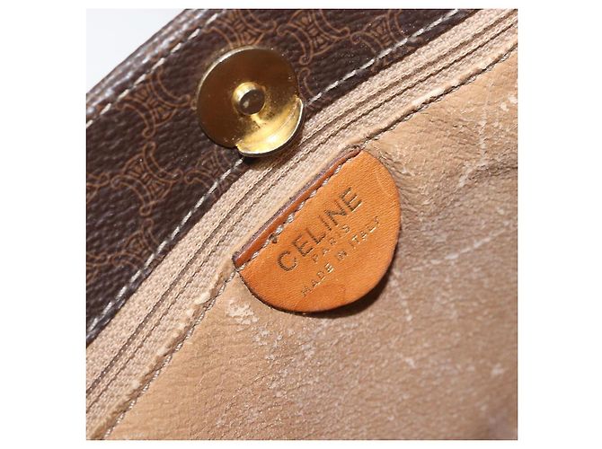 Céline Bolso de mano de lona Macadam CELINE en cuero PVC marrón dorado Auth BSZ508 Castaño - vista 18
