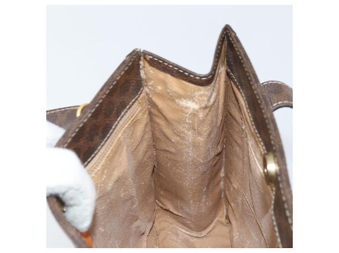 Céline Bolso de mano de lona Macadam CELINE en cuero PVC marrón dorado Auth BSZ508 Castaño - vista 19