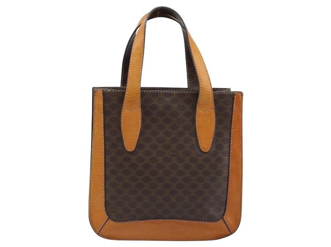 Céline Bolso de mano de lona Macadam CELINE en cuero PVC marrón dorado Auth BSZ508 Castaño - vista 2