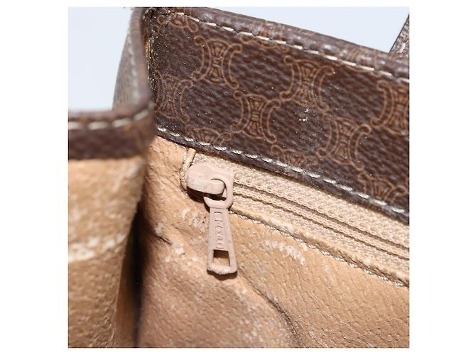 Céline Bolso de mano de lona Macadam CELINE en cuero PVC marrón dorado Auth BSZ508 Castaño - vista 21