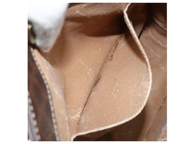 Céline Bolso de mano de lona Macadam CELINE en cuero PVC marrón dorado Auth BSZ508 Castaño - vista 22