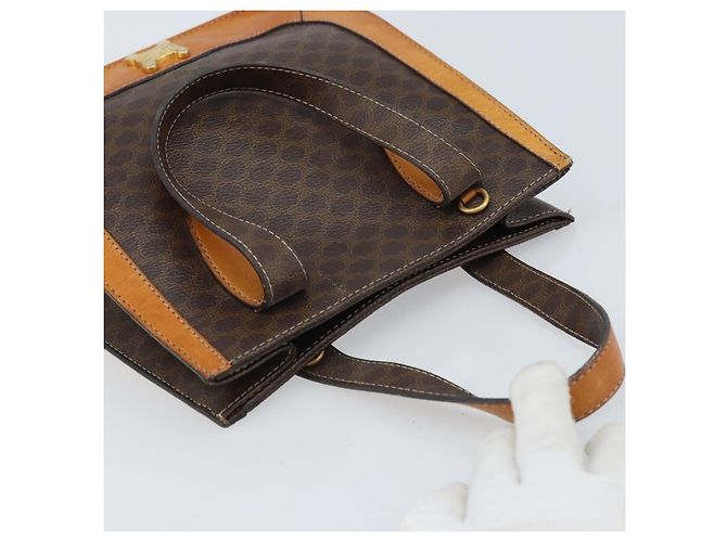 Céline Bolso de mano de lona Macadam CELINE en cuero PVC marrón dorado Auth BSZ508 Castaño - vista 6
