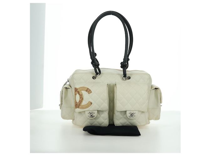 CHANEL Borsa a mano matelassé della linea Cambon in pelle bianca argento CC Auth ARZ785SAM Bianco - vista 12