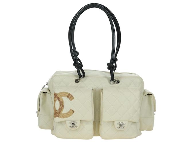 CHANEL Borsa a mano matelassé della linea Cambon in pelle bianca argento CC Auth ARZ785SAM Bianco - vista 13
