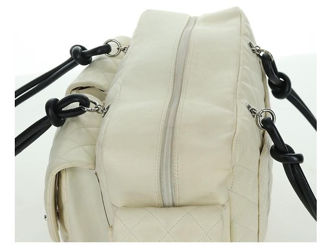 CHANEL Borsa a mano matelassé della linea Cambon in pelle bianca argento CC Auth ARZ785SAM Bianco - vista 14