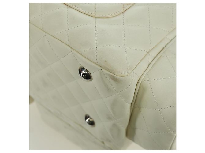 CHANEL Borsa a mano matelassé della linea Cambon in pelle bianca argento CC Auth ARZ785SAM Bianco - vista 19