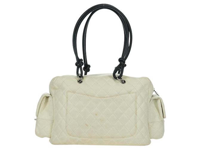 CHANEL Borsa a mano matelassé della linea Cambon in pelle bianca argento CC Auth ARZ785SAM Bianco - vista 2
