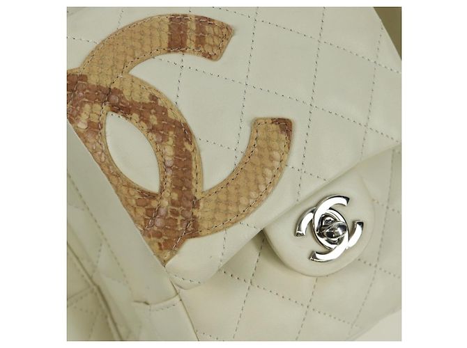 CHANEL Borsa a mano matelassé della linea Cambon in pelle bianca argento CC Auth ARZ785SAM Bianco - vista 20