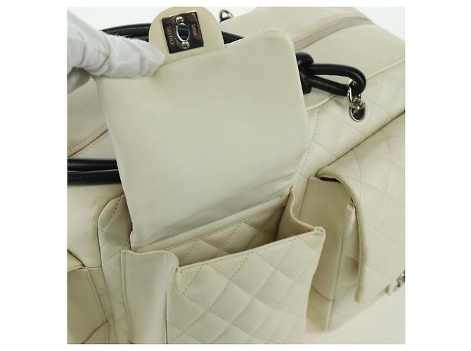CHANEL Borsa a mano matelassé della linea Cambon in pelle bianca argento CC Auth ARZ785SAM Bianco - vista 21