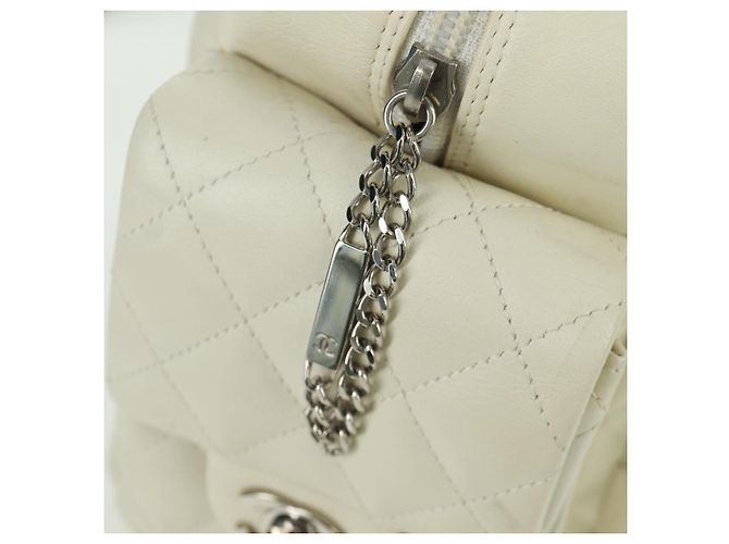 CHANEL Borsa a mano matelassé della linea Cambon in pelle bianca argento CC Auth ARZ785SAM Bianco - vista 24