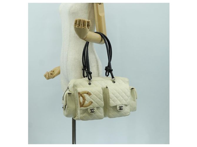 CHANEL Borsa a mano matelassé della linea Cambon in pelle bianca argento CC Auth ARZ785SAM Bianco - vista 31
