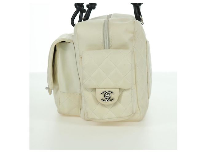 CHANEL Borsa a mano matelassé della linea Cambon in pelle bianca argento CC Auth ARZ785SAM Bianco - vista 4
