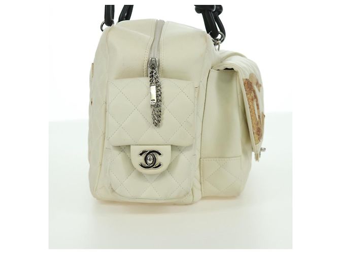 CHANEL Borsa a mano matelassé della linea Cambon in pelle bianca argento CC Auth ARZ785SAM Bianco - vista 5