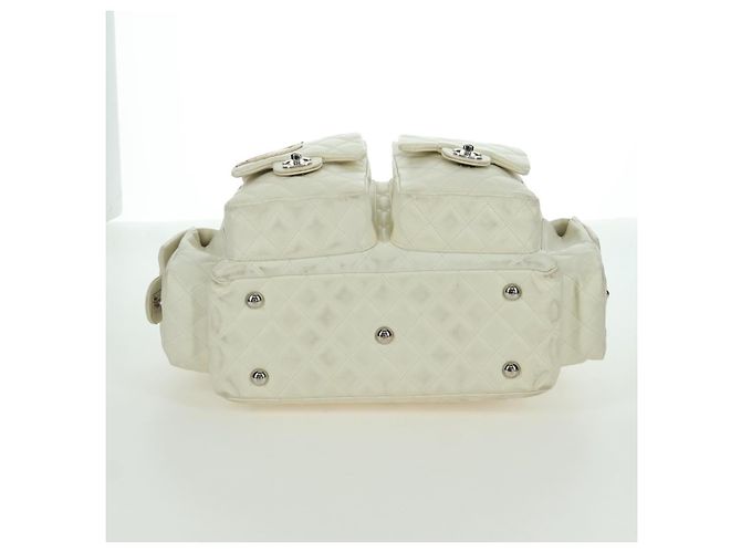 CHANEL Borsa a mano matelassé della linea Cambon in pelle bianca argento CC Auth ARZ785SAM Bianco - vista 6