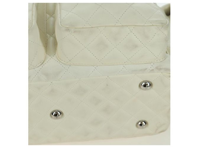 CHANEL Borsa a mano matelassé della linea Cambon in pelle bianca argento CC Auth ARZ785SAM Bianco - vista 7