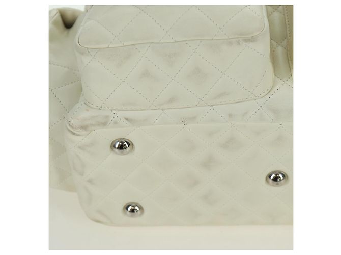 CHANEL Borsa a mano matelassé della linea Cambon in pelle bianca argento CC Auth ARZ785SAM Bianco - vista 8