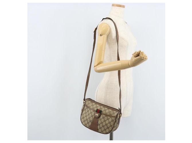Borsa Sherry Line GG Supreme Web di GUCCI in PVC beige e oro 89 02 032 Auth LNZ714 D'oro - vista 24