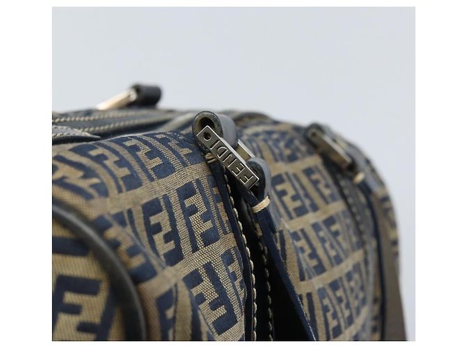 FENDI Zucchino Canvas Tote Bag Navy Silber Auth LNZ696 Marineblau - Ansicht 10