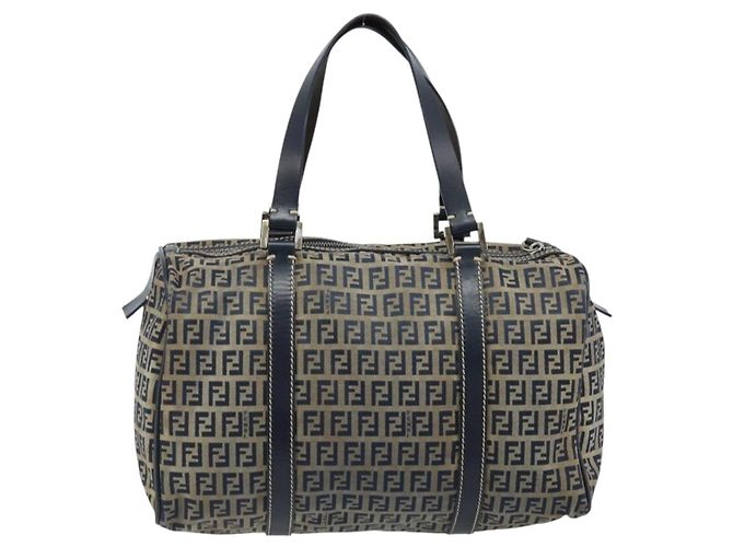 FENDI Zucchino Canvas Tote Bag Navy Silber Auth LNZ696 Marineblau - Ansicht 2