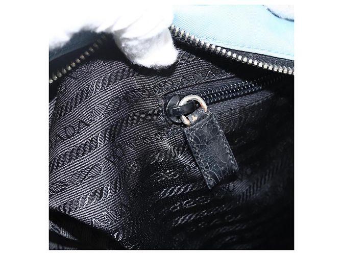 PRADA Tote Bag aus Nylon und Leder hellblau silber authentisch am11000 - Ansicht 23