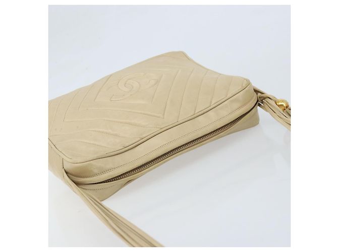 Borsa a Spalla CHANEL in Pelle di Pecora Beige Oro CC Auth BA11562A D'oro - vista 6