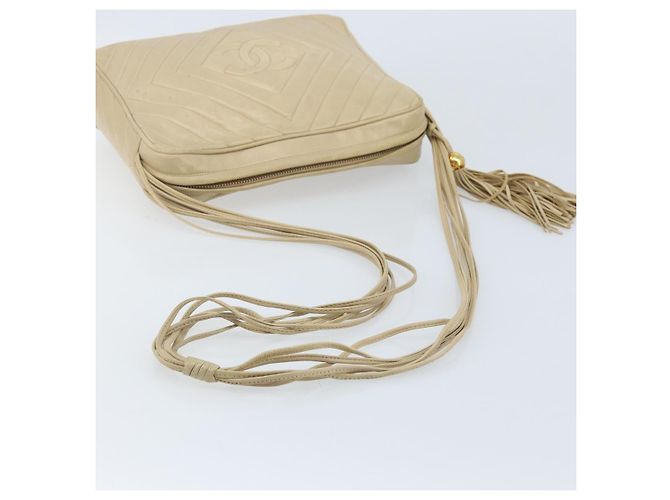 Borsa a Spalla CHANEL in Pelle di Pecora Beige Oro CC Auth BA11562A D'oro - vista 7