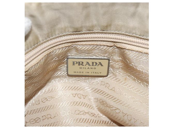 PRADA Borsa a mano in nylon beige argento autentica bs34102 - vista 10