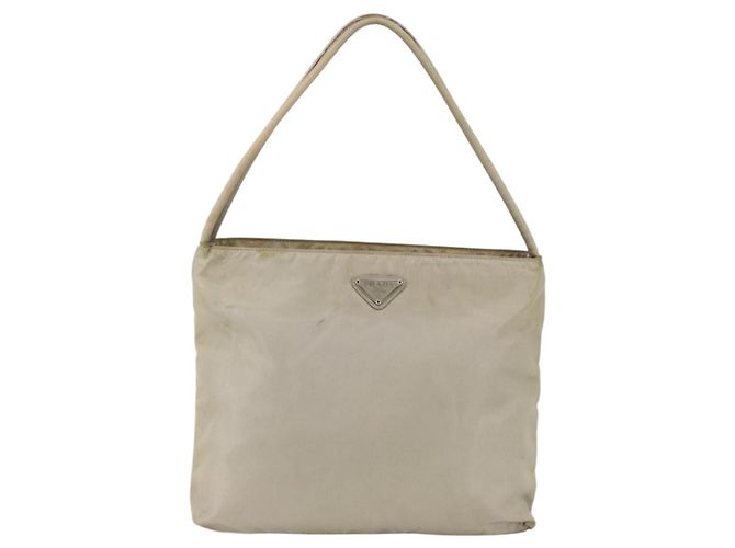 PRADA Borsa a mano in nylon beige argento autentica bs34102 - vista 13