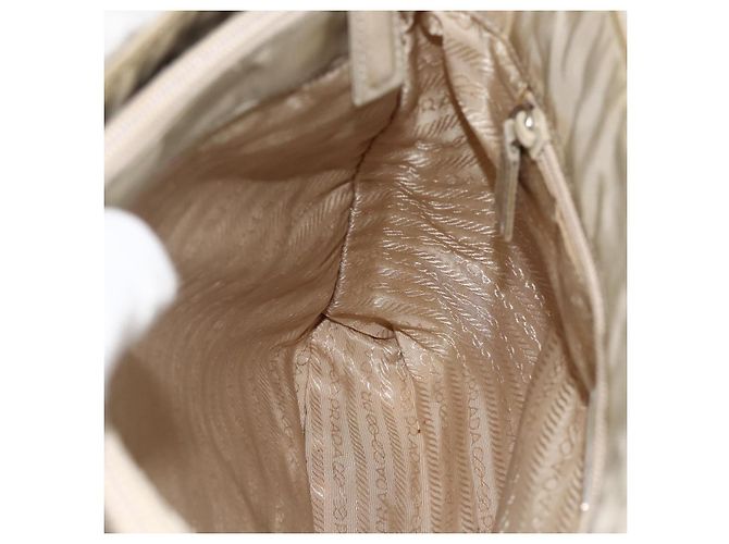 PRADA Borsa a mano in nylon beige argento autentica bs34102 - vista 19