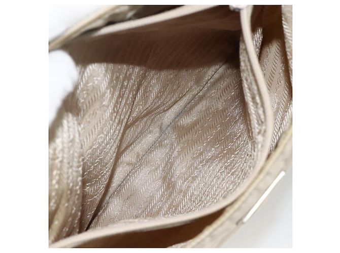 PRADA Borsa a mano in nylon beige argento autentica bs34102 - vista 23