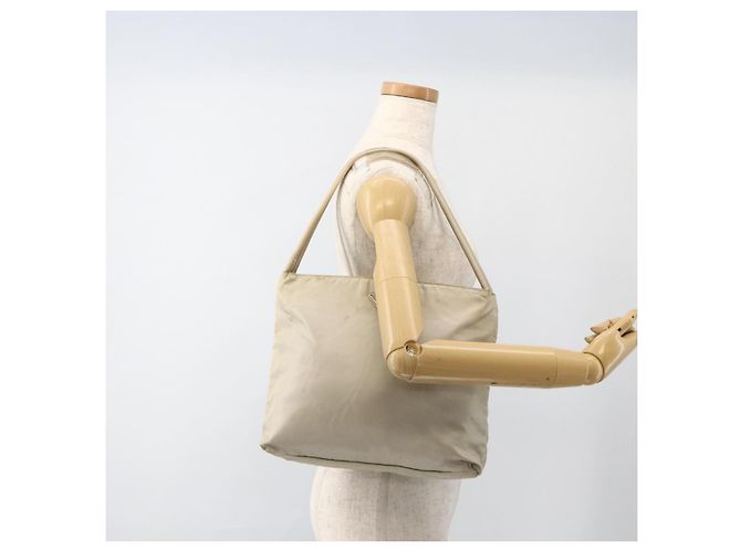 PRADA Borsa a mano in nylon beige argento autentica bs34102 - vista 25