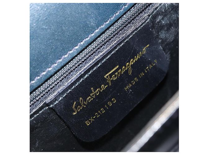 Borsa a mano in pelle Gancini Salvatore Ferragamo 2 in 1 Blu Navy Oro Auth gh1925 - vista 12