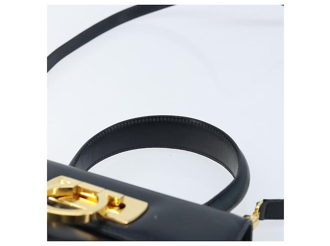 Borsa a mano in pelle Gancini Salvatore Ferragamo 2 in 1 Blu Navy Oro Auth gh1925 - vista 14