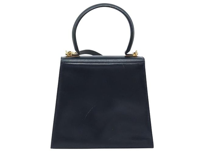 Borsa a mano in pelle Gancini Salvatore Ferragamo 2 in 1 Blu Navy Oro Auth gh1925 - vista 2