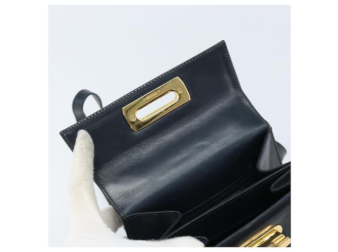 Borsa a mano in pelle Gancini Salvatore Ferragamo 2 in 1 Blu Navy Oro Auth gh1925 - vista 20