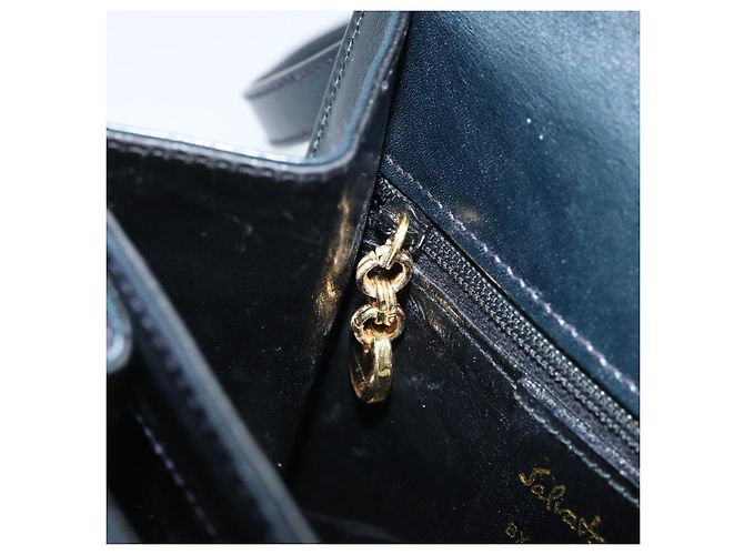 Borsa a mano in pelle Gancini Salvatore Ferragamo 2 in 1 Blu Navy Oro Auth gh1925 - vista 23