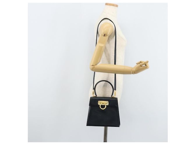 Borsa a mano in pelle Gancini Salvatore Ferragamo 2 in 1 Blu Navy Oro Auth gh1925 - vista 26