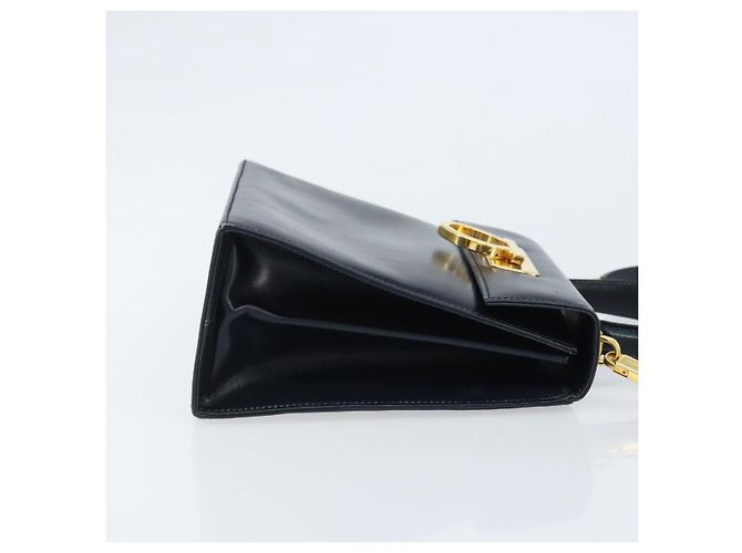 Borsa a mano in pelle Gancini Salvatore Ferragamo 2 in 1 Blu Navy Oro Auth gh1925 - vista 3