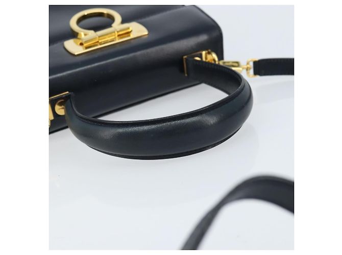 Borsa a mano in pelle Gancini Salvatore Ferragamo 2 in 1 Blu Navy Oro Auth gh1925 - vista 7