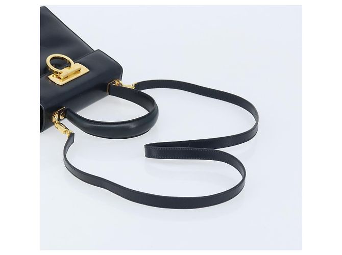 Borsa a mano in pelle Gancini Salvatore Ferragamo 2 in 1 Blu Navy Oro Auth gh1925 - vista 8