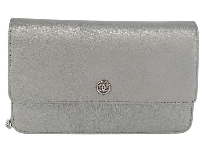Borsa a spalla con catena CHANEL Pelle Argento CC Auth ka3340SAV - vista 13