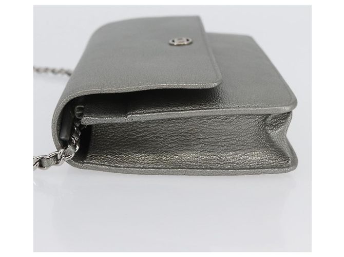 Borsa a spalla con catena CHANEL Pelle Argento CC Auth ka3340SAV - vista 4