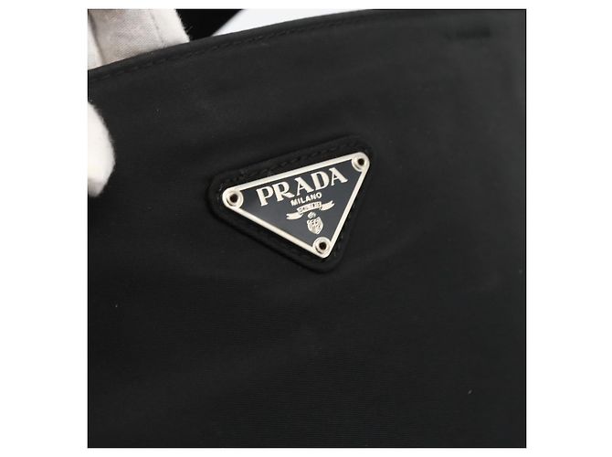 Borsa Tote Prada in nylon nero argento Auth BSZ009 - vista 17