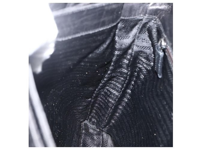 Borsa Tote Prada in nylon nero argento Auth BSZ009 - vista 19
