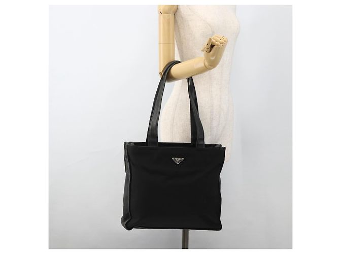Borsa Tote Prada in nylon nero argento Auth BSZ009 - vista 24