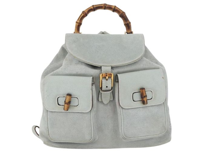 Bamboo Zaino in bambù GUCCI in suede blu chiaro oro 003 2058 0016 Auth LNZ552 D'oro - vista 13