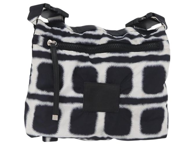 Borsa a Spalla CHANEL Nylon Nero Bianco Argento CC Auth BA11713A - vista 13