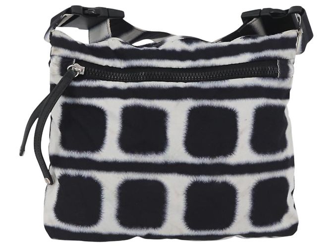 Borsa a Spalla CHANEL Nylon Nero Bianco Argento CC Auth BA11713A - vista 2