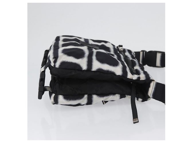 Borsa a Spalla CHANEL Nylon Nero Bianco Argento CC Auth BA11713A - vista 3