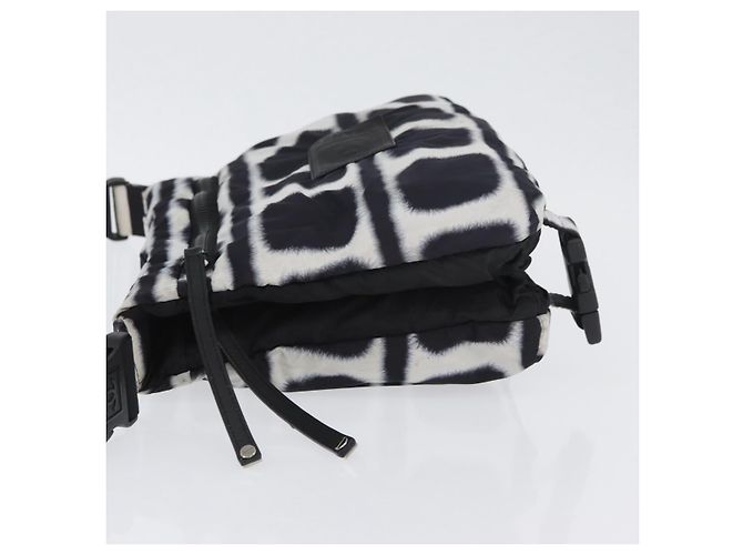 Borsa a Spalla CHANEL Nylon Nero Bianco Argento CC Auth BA11713A - vista 4